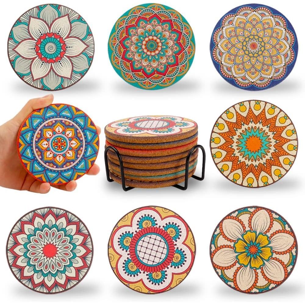 Home Bar Set - Zestaw 8 okrągłych, kolorowych podkładek pod