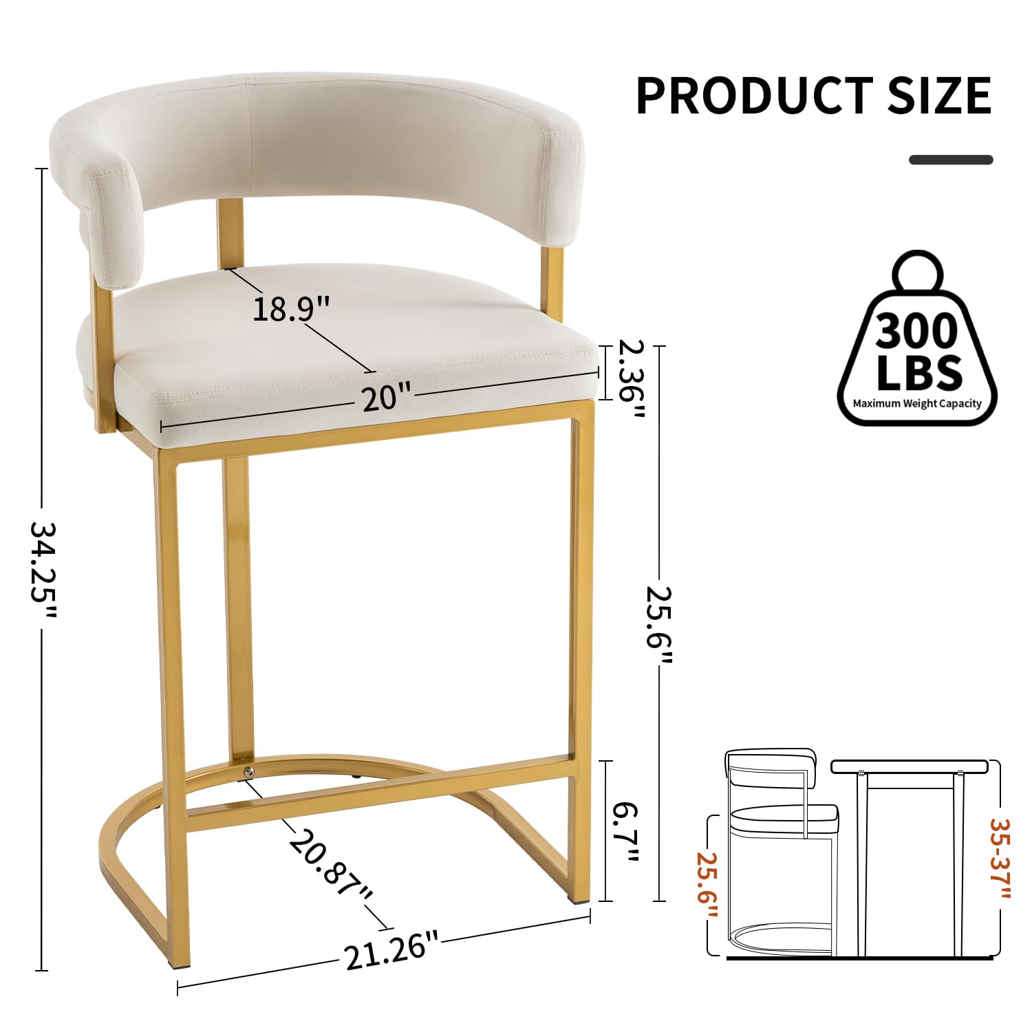 Home Bar Stools - Beżowe welurowe stołki barowe z oparciem