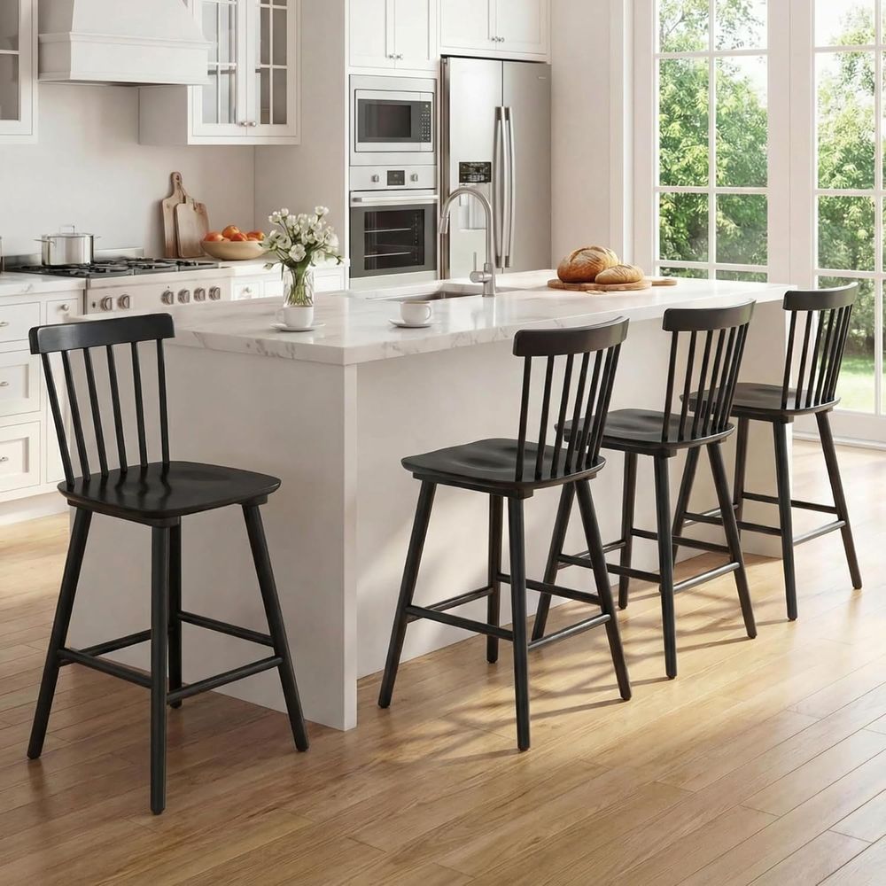 Home Bar Stools - Zestaw 4 drewnianych stołków barowych o